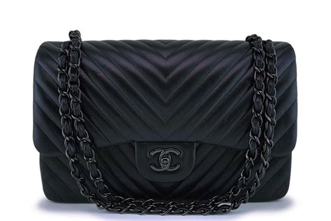 Chanel So Black Classic Double Flap Chevron Lambskin Jumbo 